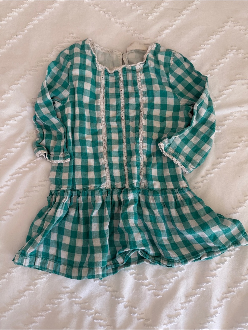 Mini Boden Green & White Gingham Peplum Blouse